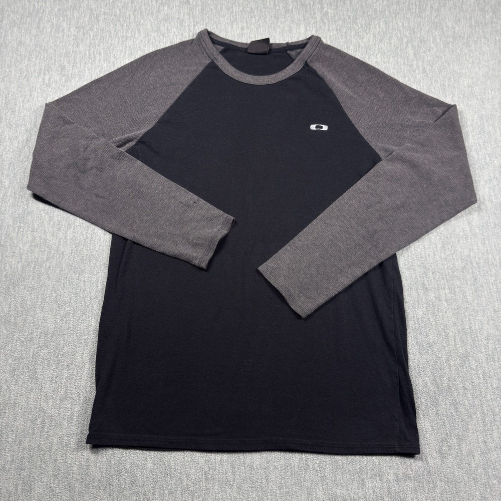 Oakley T-Shirt Mens Large Black Gray Raglan Long Sleeve Tee Shirt Logo Athletic
